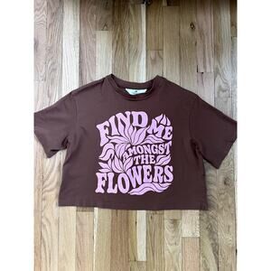H&M Brown Pink Flower Youth Boxy Crop Girl Graphic Retro T-shirt (size 16)